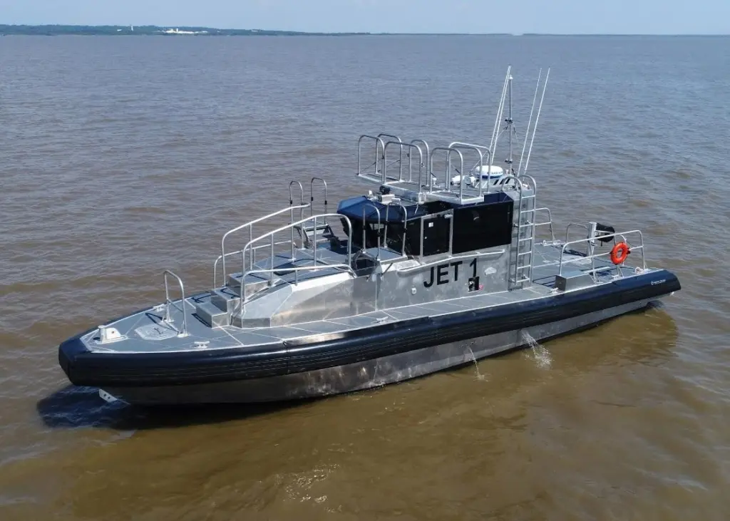 'Jet 1' and 'Jet 2' are 45-foot welded aluminium Defiant-class monohull pilothouse vessels