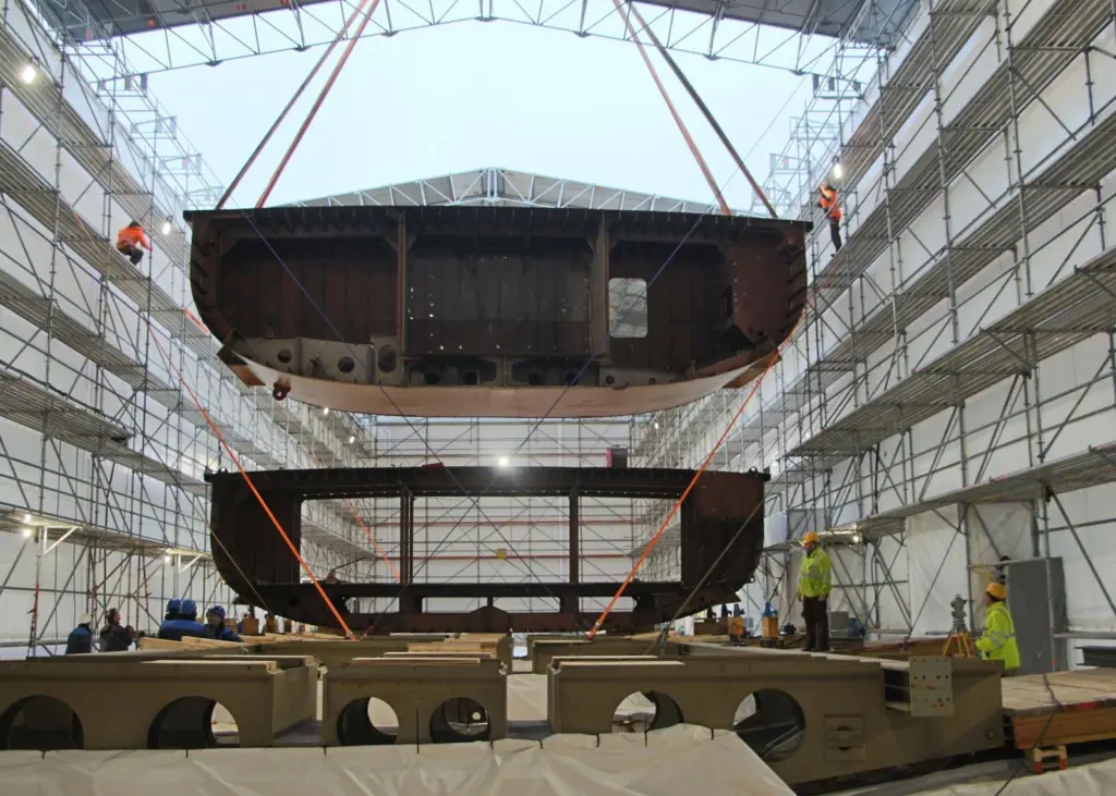 LNG ferry section assembly on the Lake of Constance.