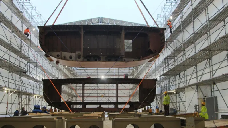 LNG ferry section assembly on the Lake of Constance.