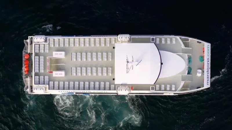 The open upper deck seats 182 passengers