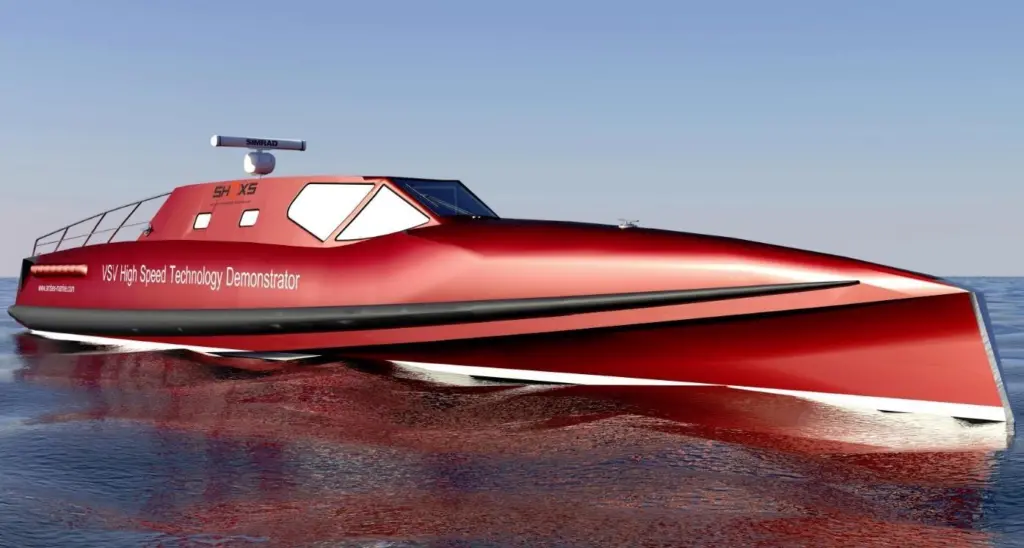 The wave piercing hullform allows high speeds in adverse conditions