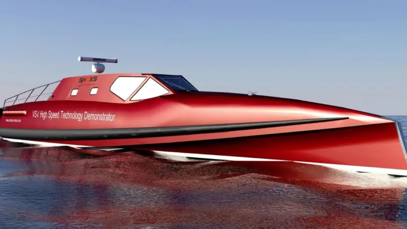 The wave piercing hullform allows high speeds in adverse conditions