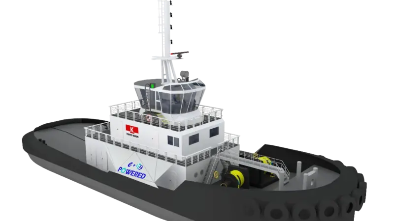 The electrically powered hydrogen cell fuel tug will provide 50tbp (Tokyo Kisen - e5 Lab)