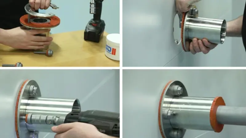 Beele Engineering is marketing an assembly set that makes it possible to install flange transit pipes in steel decks and bulkheads without welding