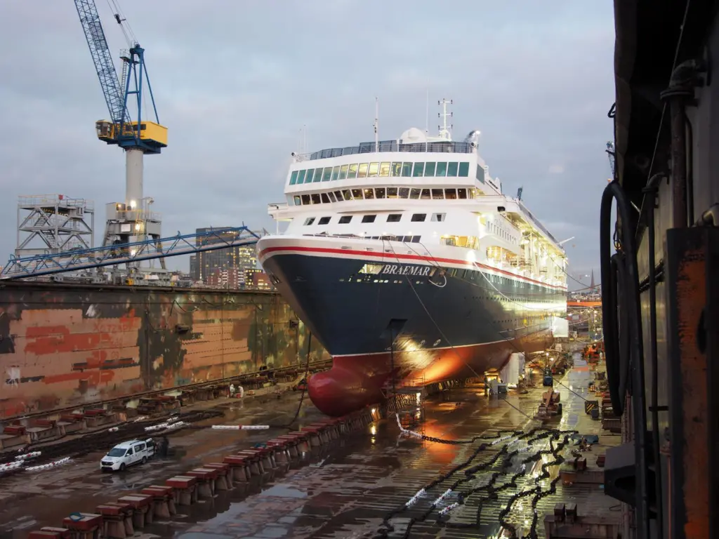 Braemar in dock at Blohm+Voss in advance of Olsen sisters Black Watch and Balmoral