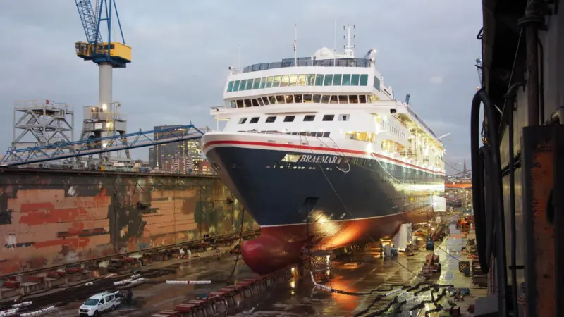 Braemar in dock at Blohm+Voss in advance of Olsen sisters Black Watch and Balmoral