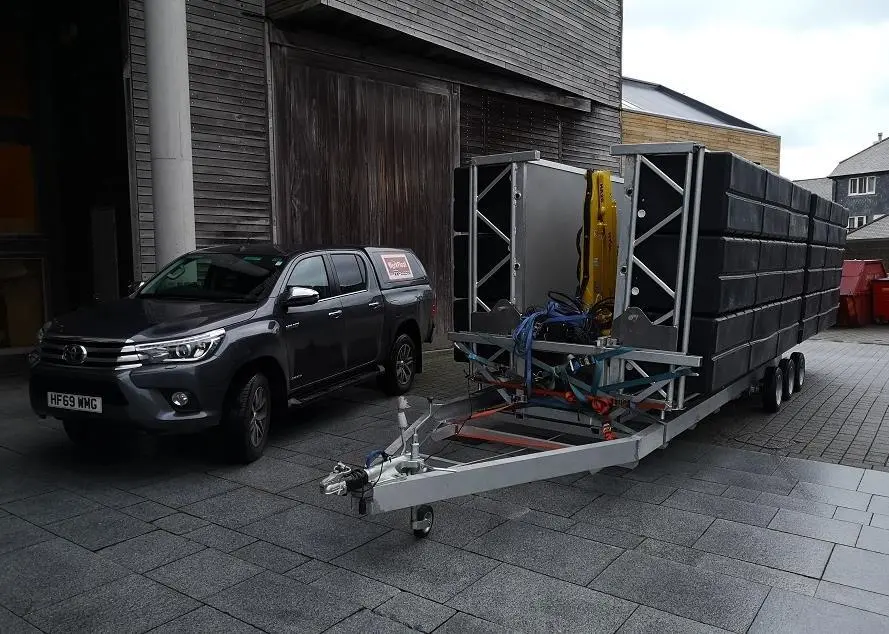 WorkFloat 'folds' up to tow behind a 4x4 on the road