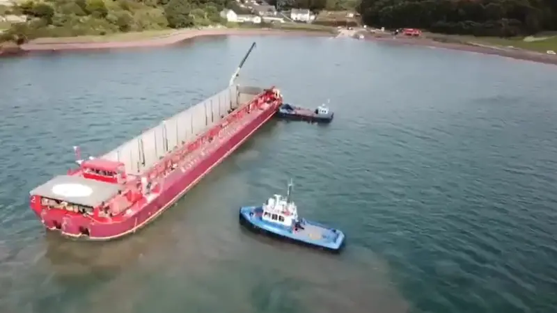 'Terra Marique' was beached to receive the refinery components (Williams Shipping)