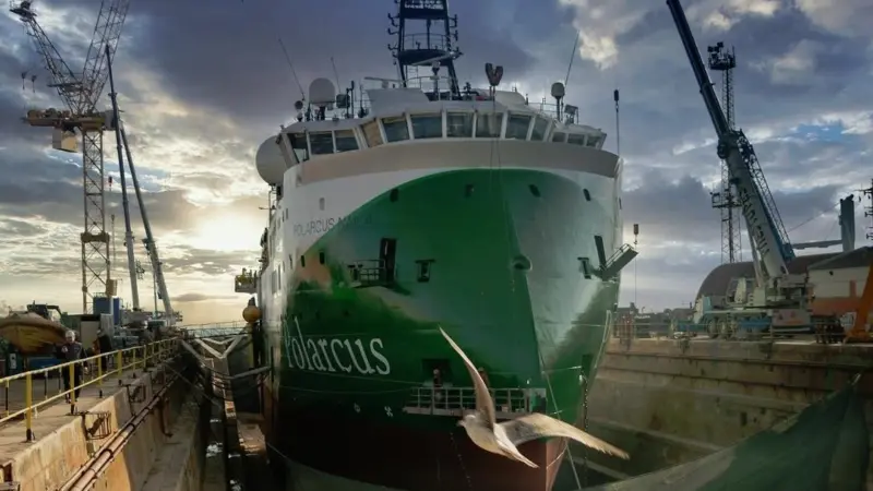 'Polarcus Naila' in dry dock at Navalrocha's Portugal shipyard