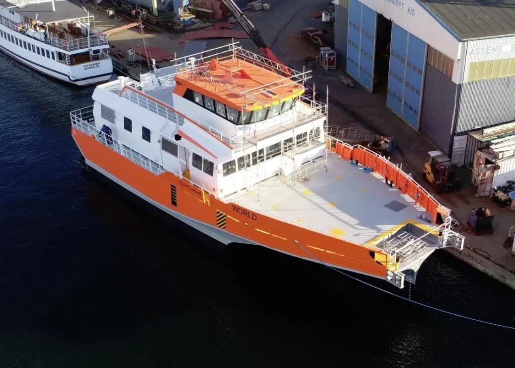 The trimaran hull shape confers the ability to operate at high speed with reduced fuel consumption