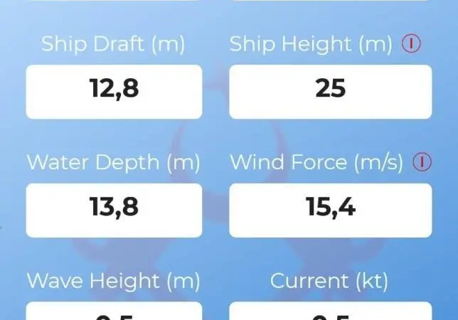 'Tug Assist Tool' requires the input of eight variables to calculate required bollard pull (Marine-Pilots.com)