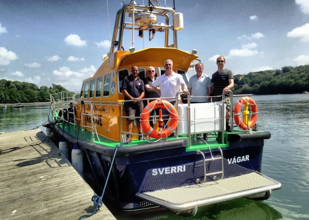 The crew from the Faroe Islands Rescue Service taking delivery of 'Sverri' in 201