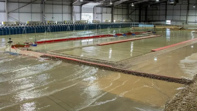 The vast San Antonio breakwater model in HR Wallingford’s laboratories