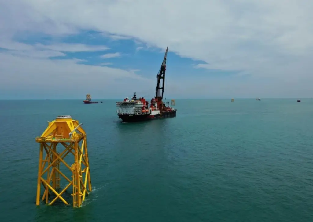 Nine jacket foundations, weighing approximately 1,100 metric tonnes each, have been installed