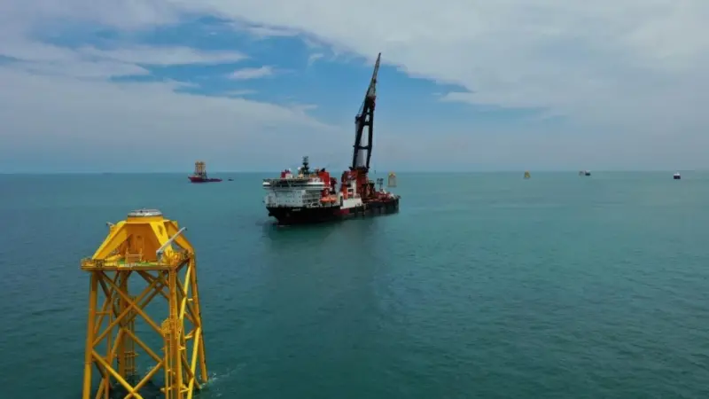 Nine jacket foundations, weighing approximately 1,100 metric tonnes each, have been installed