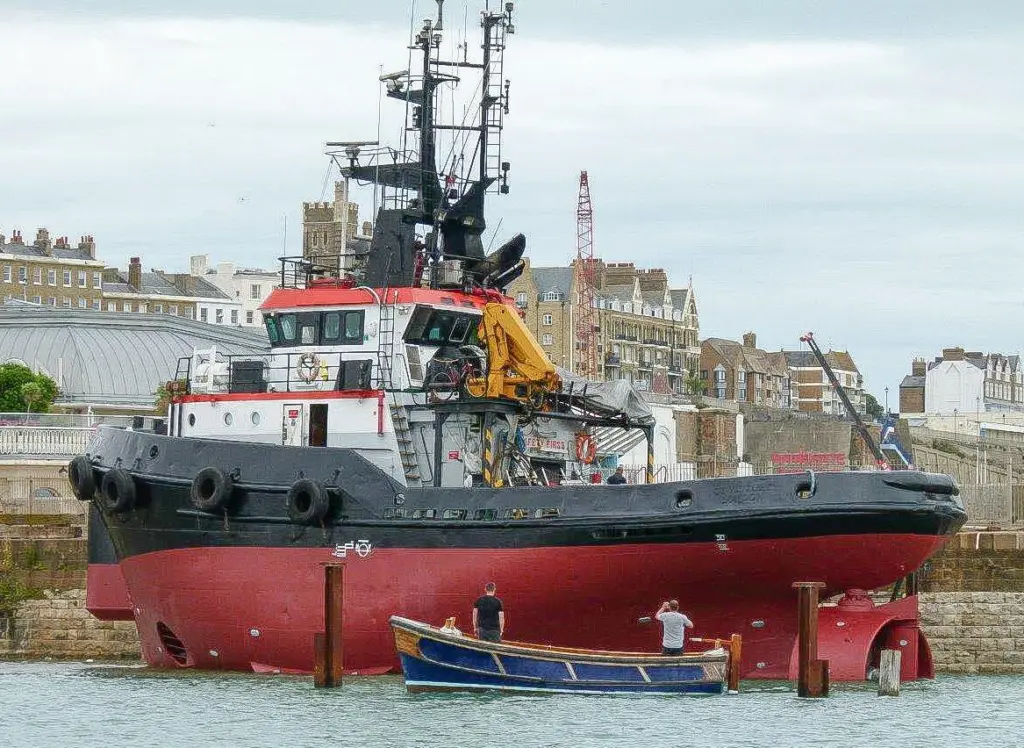 The renamed 'GT Victory' leaves the slipway at Ramsgate (Mike Jackson)