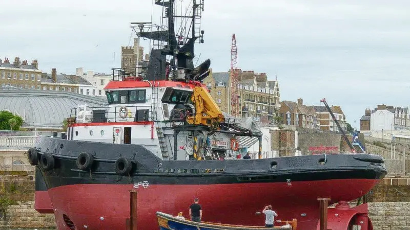The renamed 'GT Victory' leaves the slipway at Ramsgate (Mike Jackson)