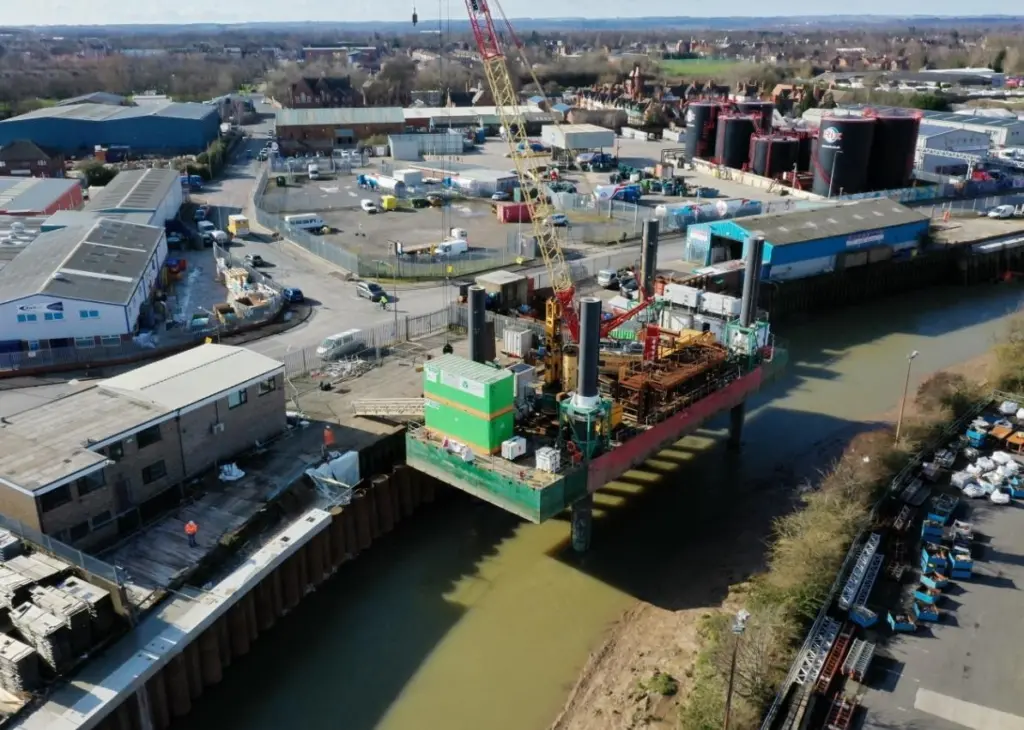 Marine operations were carefully executed around river traffic