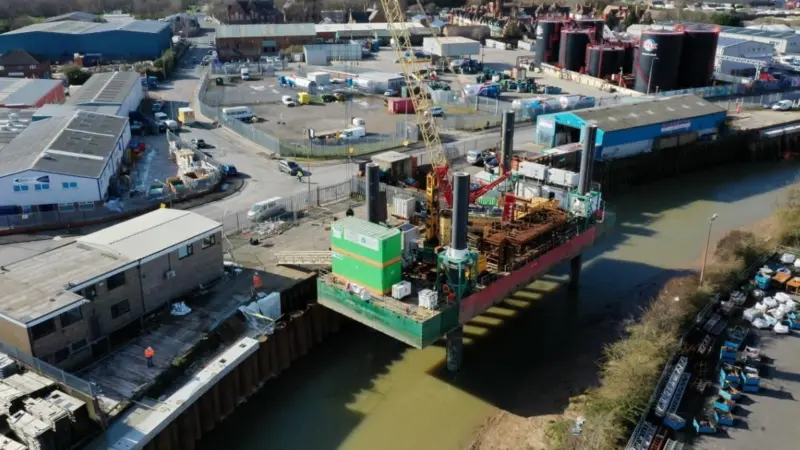 Marine operations were carefully executed around river traffic