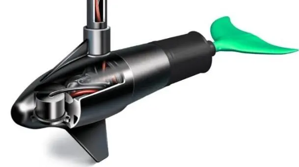 The fluke is made from a plastic that offers limited flexibility and it is shaped to replicate a dolphin’s tail