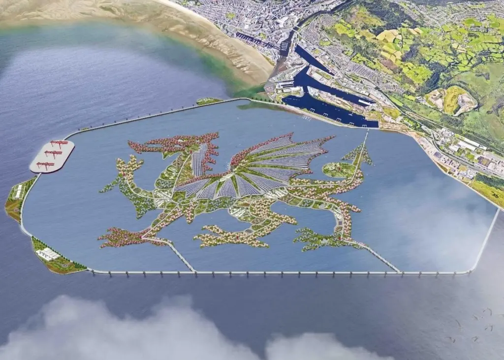 Yes, a giant island in the shape of a Welsh dragon