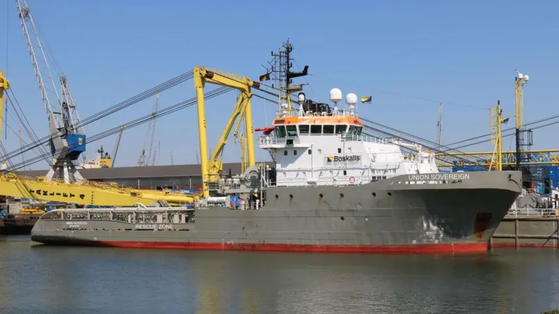 Here in Rotterdam under its previous name 'Sovereign' was mobilised for a salvage off Brazil (Peter Barker)