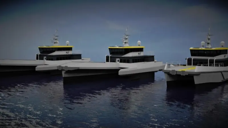 The BARTech 30 CTV (2 boats shown on the left) is a completely ground-breaking and unusual looking design