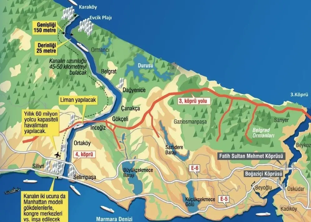 The route planned is west of the Bosphorus Strait, and includes the area from the Kucukcekmece Lake to the Durusu region