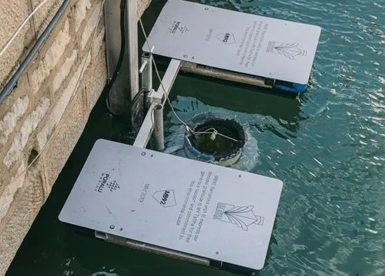The sea bins work by moving up and down with waves, collecting all waste that passes through