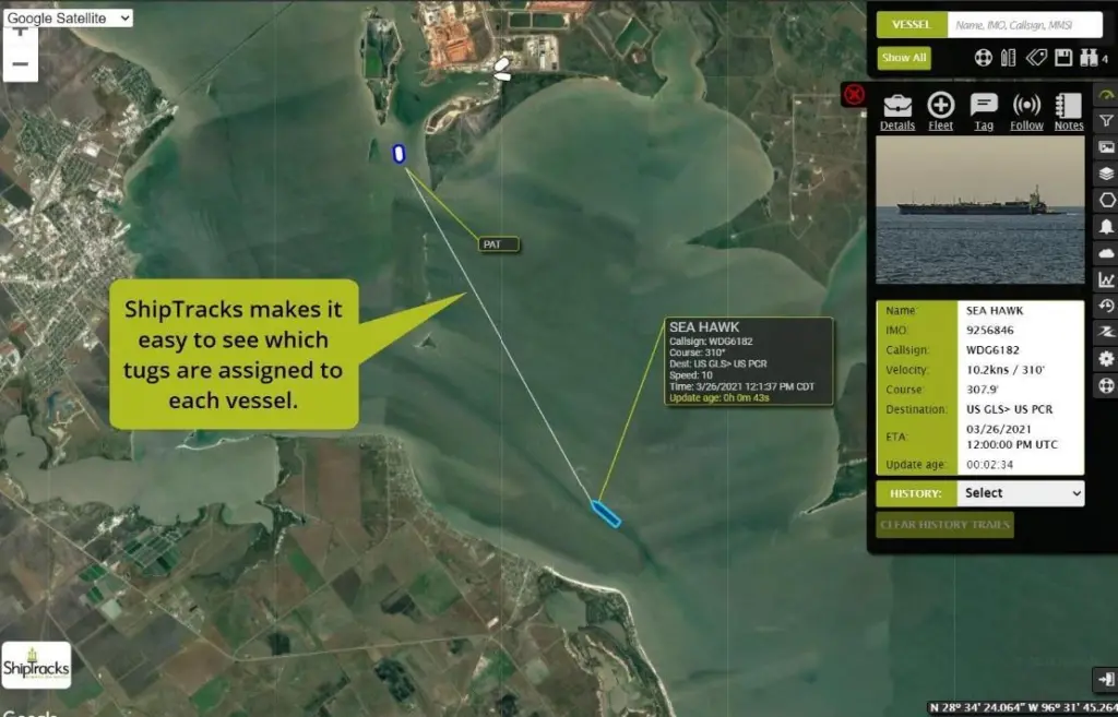 Software integrates vessel  information from various sources including AIS (Helm - ShipTracks)