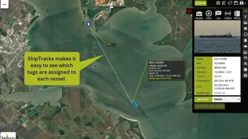 Software integrates vessel  information from various sources including AIS (Helm - ShipTracks)