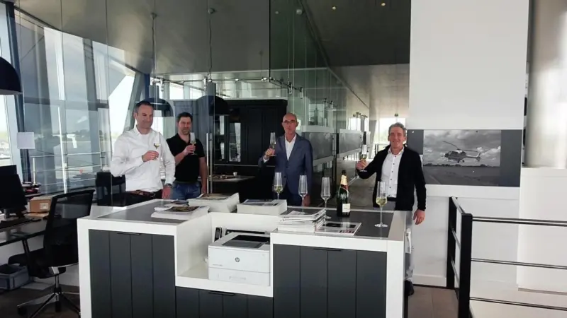 From left: Tim van Berchum (Financial Manager, Concordia Damen Shipbuilding), Pieter Baggerman (Naval Architect, Concordia Damen Shipbuilding), Harm Lenten (Owner, Lenten Scheepvaart), Chris Kornet (CEO, Concordia Damen Shipbuilding)