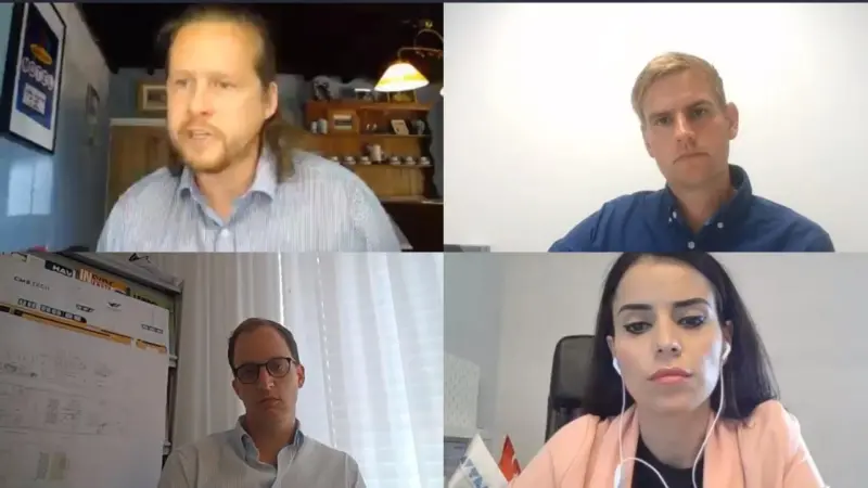 Speakers Clockwise from top Left: Stuart Barnes, Andy Page (Moderator), Cansu Tuncer, Willem Van Der Wel