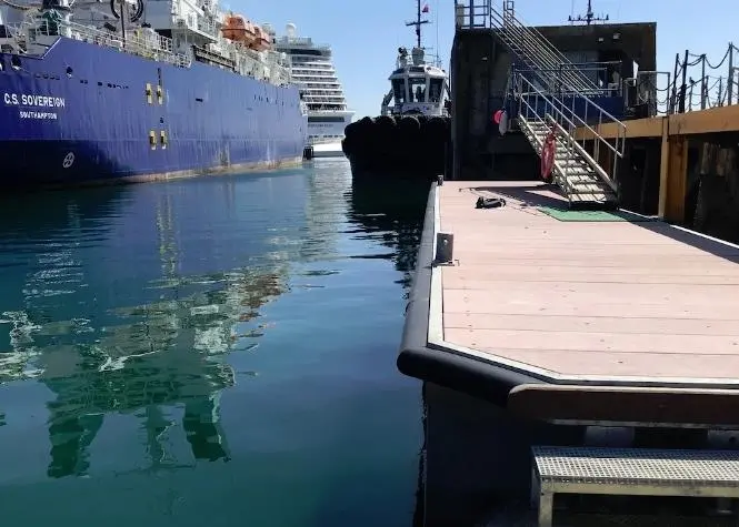 The pontoon benefits from Glass Reinforced Fibre (Work Surface) decking
