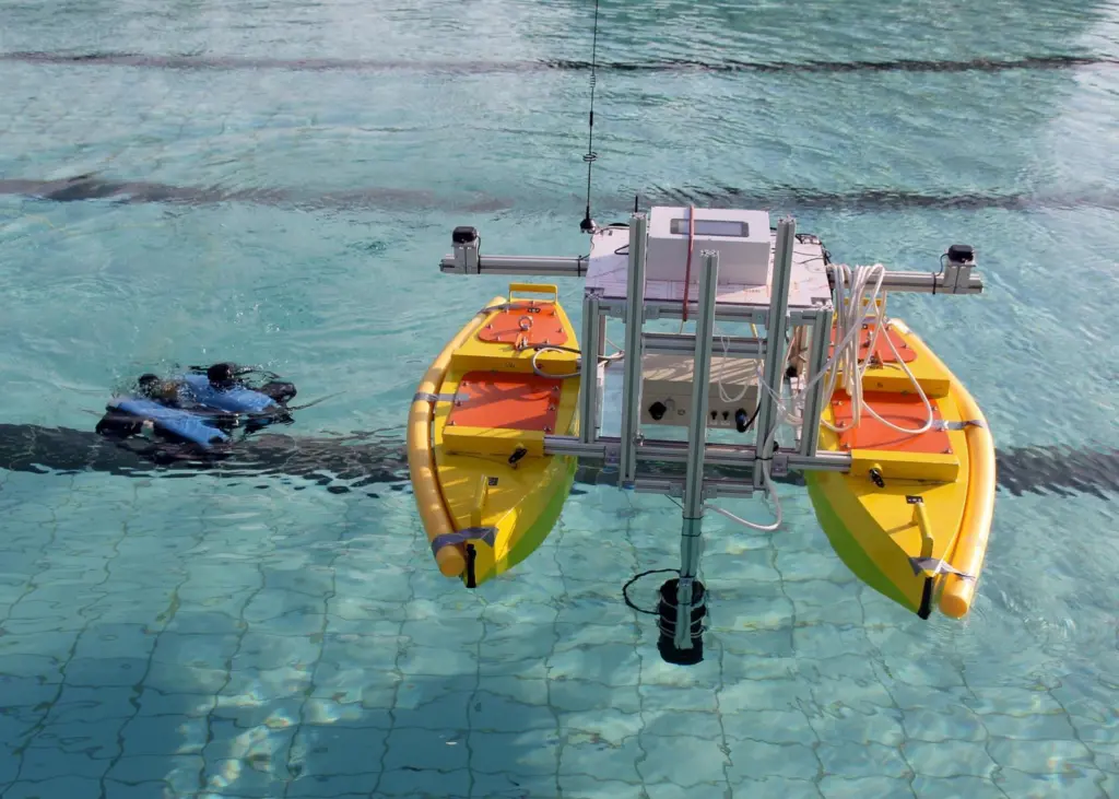 EITAMS:  an autonomous surface vehicle controls a ‘swarm’ of self-drive, interlinked UVs. (Photo Jade HS)