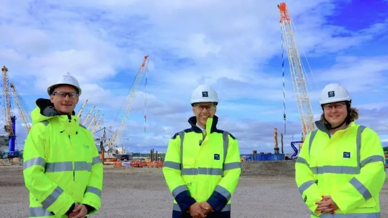 L-R Tom Nightingale, Equinor; Matt Beeton, Port of Tyne; Rt Hon Anne-Marie Trevelyan, Minister of State for Business, Energy and Industrial Strategy