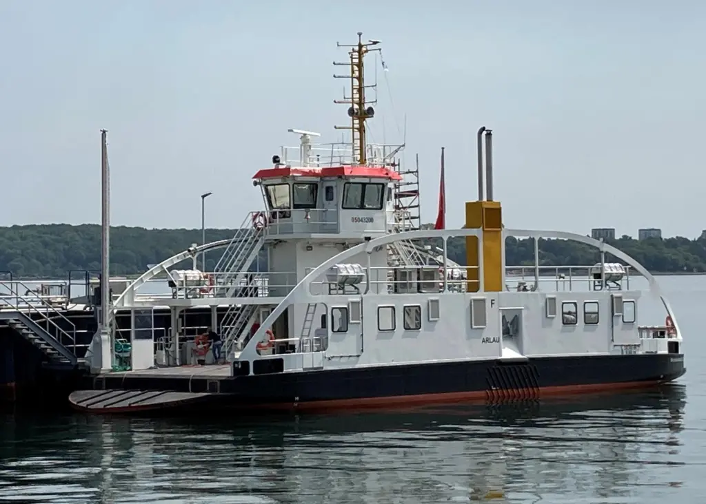 Arlau being checked at the Gebr. Friedrich yard. Sixteen such ferries are planned for the Kiel Canal