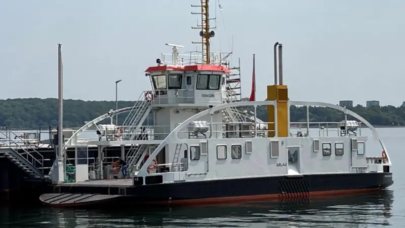 Arlau being checked at the Gebr. Friedrich yard. Sixteen such ferries are planned for the Kiel Canal