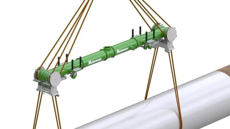 The unique design enables hands-free sling handling of monopiles