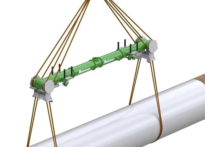 The unique design enables hands-free sling handling of monopiles