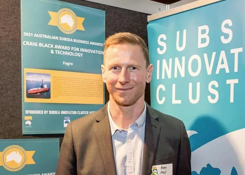Ben Fell, Fugro’s IRM Lead Project Engineer in Australia, receives the prestigious Craig Black Award for Innovation and Technology at Subsea Energy Australia