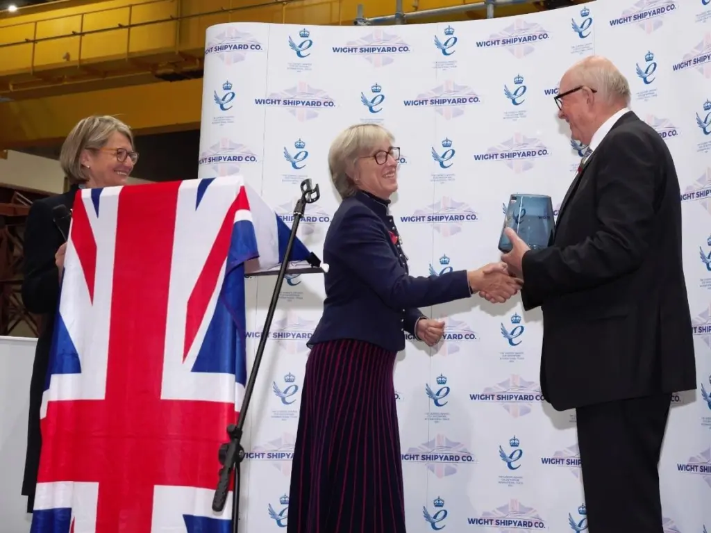 Peter Morton, Chief Executive of The Wight Shipyard Co. receiving the Queen's Award for Enterprise