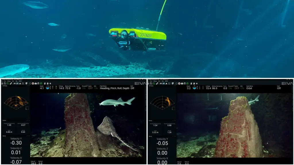 NaviSuite Mobula software automatically steering a Defender ROV and performing an inspection