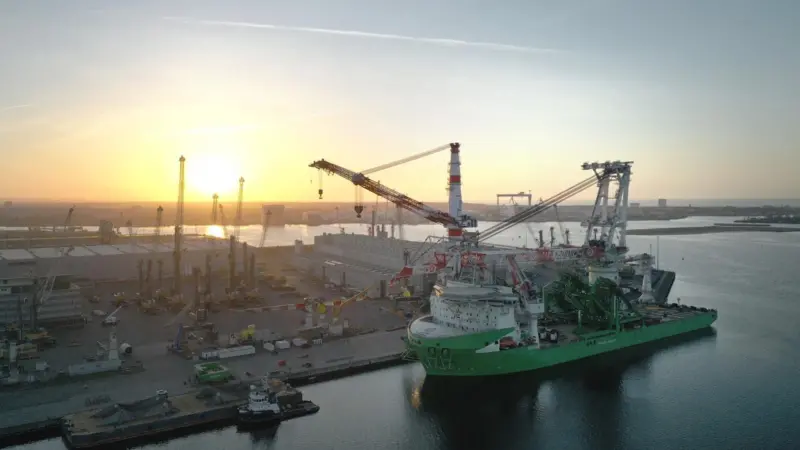 Liebherr has installed its largest crane yet, the HLC 295000, onboard DEME’s newbuild Orion I