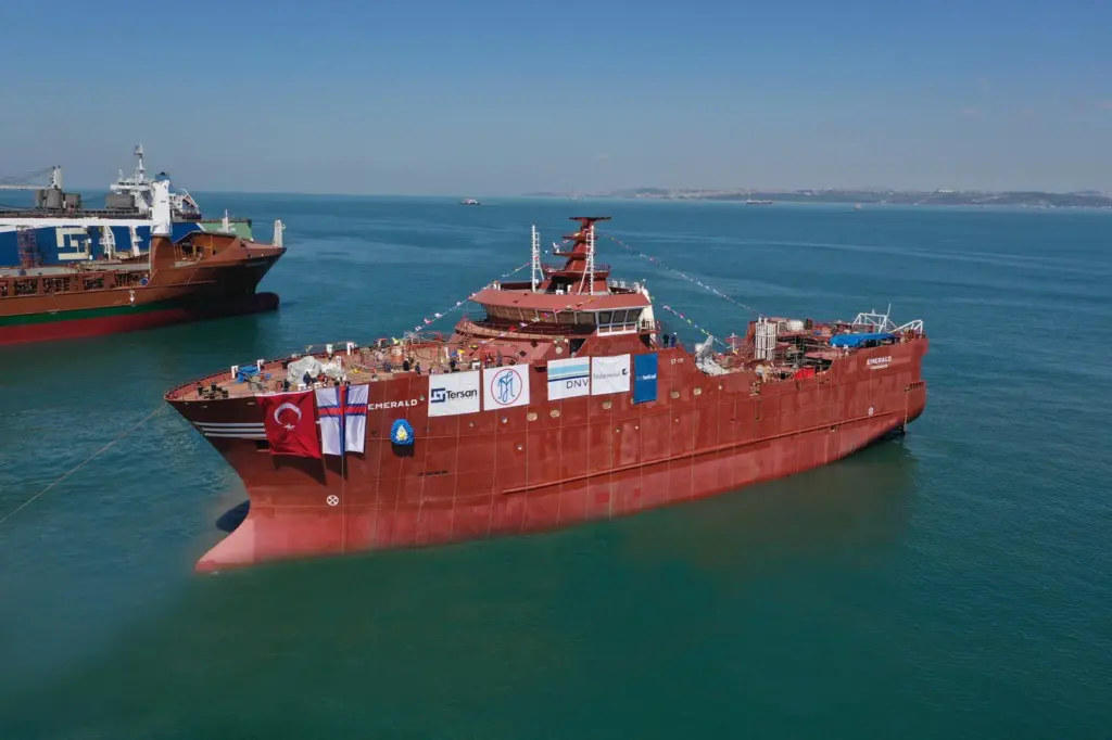 Emerald is a 87,40 metres long and 18 metres wide advanced factory trawler arranged for triple trawling