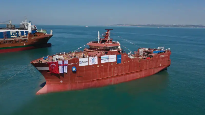 Emerald is a 87,40 metres long and 18 metres wide advanced factory trawler arranged for triple trawling