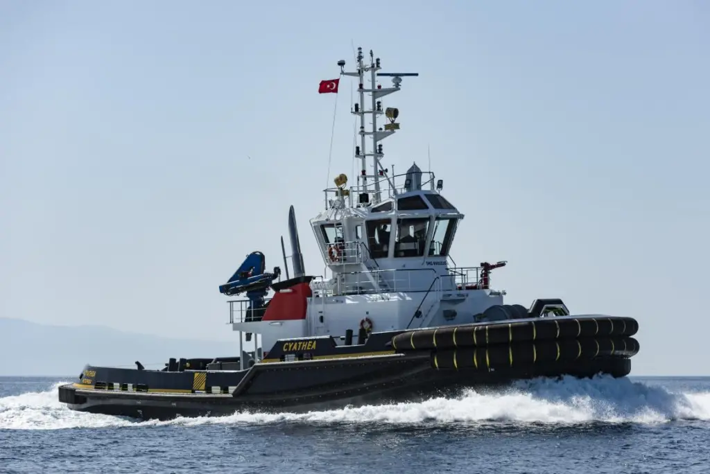 'Cyathea' is particularly well fitted out with towing winches forward and aft (Bogazici)