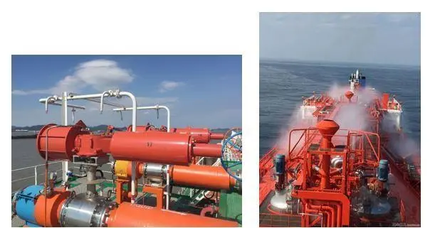 Water spray systems (white piping) for gas carrier and chemical tanker PO deck area.