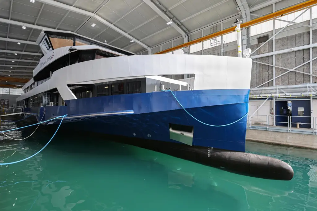 Naviexpress in build before launching on Lake Geneva Courtesy Shiptec