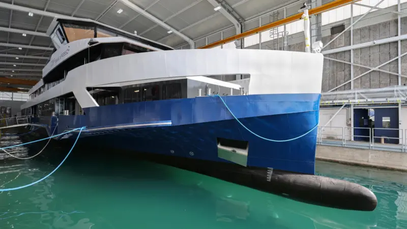 Naviexpress in build before launching on Lake Geneva Courtesy Shiptec